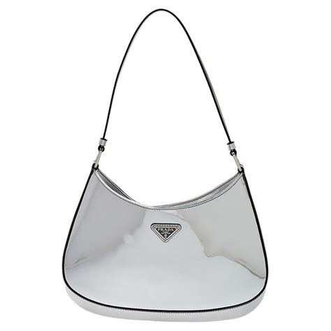 prada cleo shoulder bag silver|More.